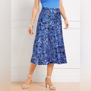 Talbots Painted Paisley Satin Slip Midi Skirt